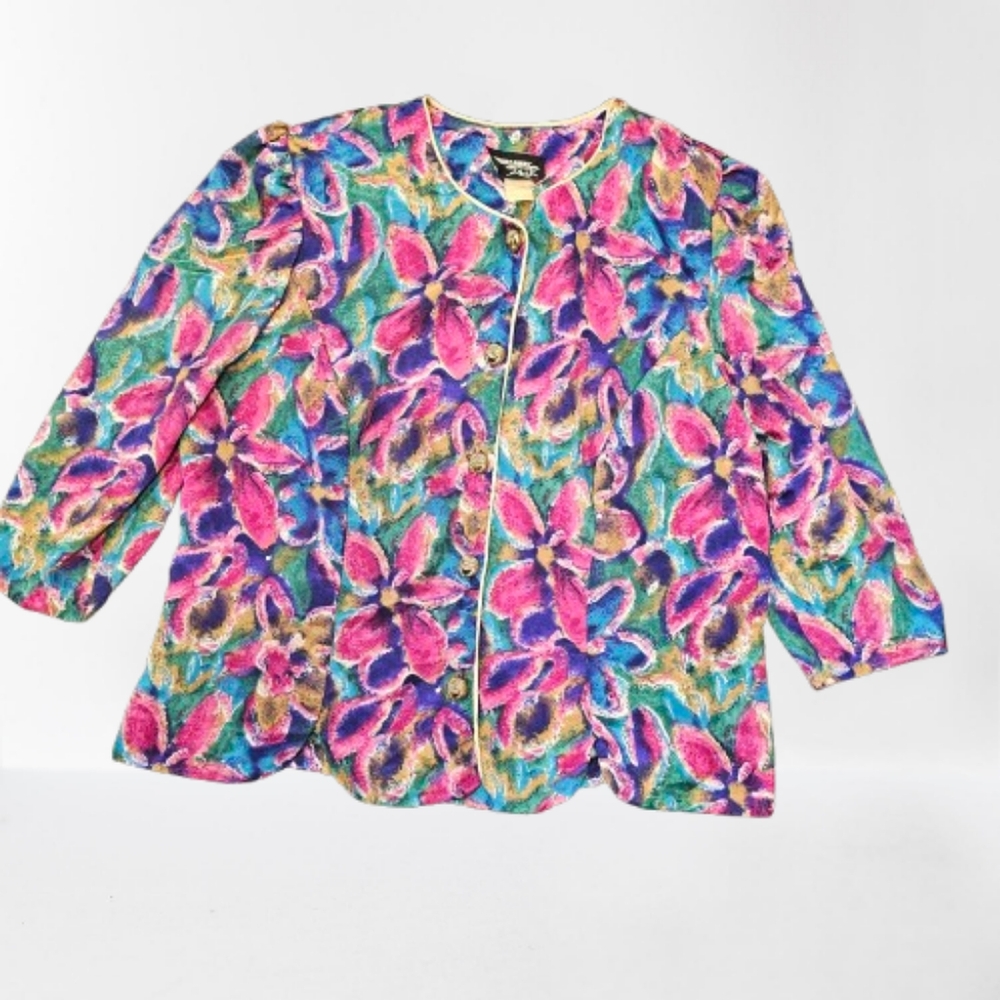 VTG Whirlaway Blazer 5 Button  Vibrant Floral Womens Plus Sz 18 P Intentional